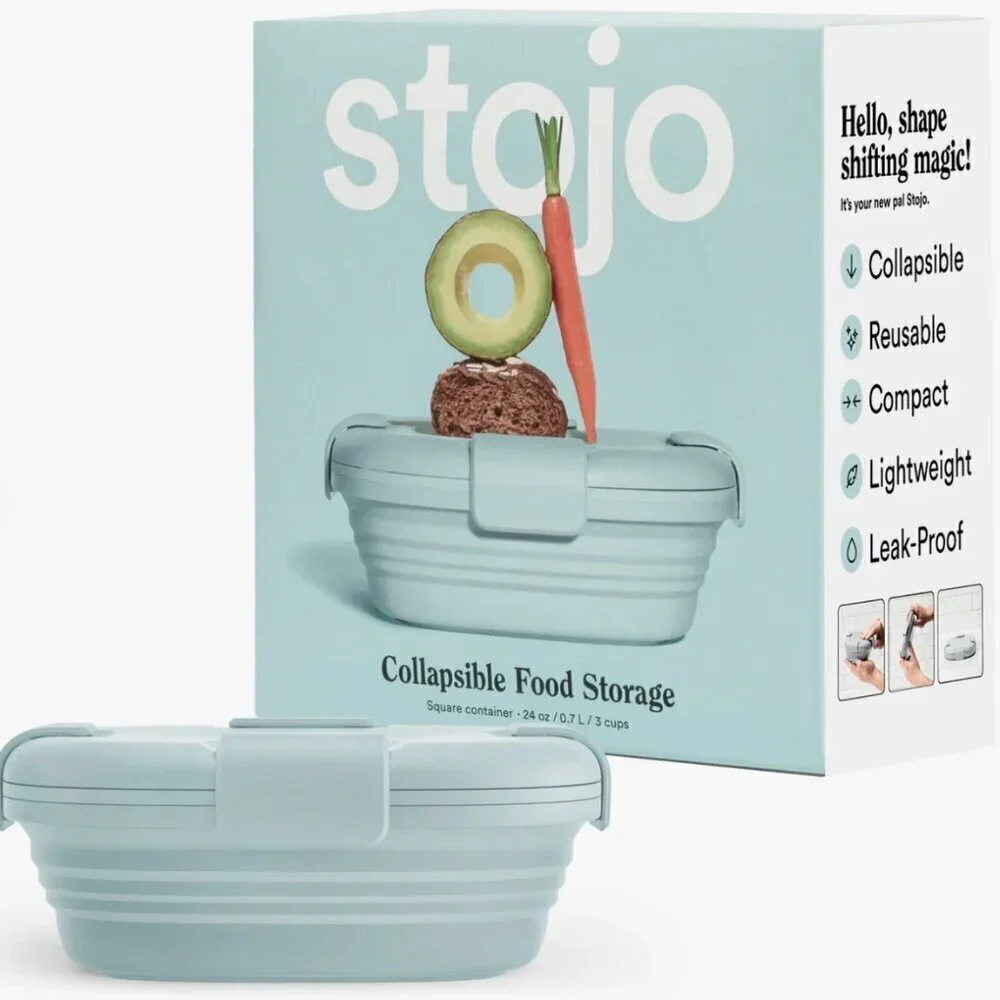 Stojo 24 Oz Collapsible Sandwich Lunch  Box Aquamarine Work School Sustainable